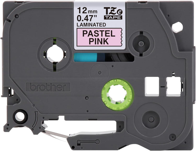 Brother Genuine P-Touch TZeMQE31 Tape, 1/2" (0.47") Wide Standard Laminated Tape, Black on Pastel Pink, Laminated for Indoor or Outdoor Use, Water-Resistant, 0.47" x 26.2' (12mm x 8M), TZEMQE31
