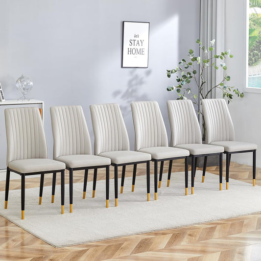 Modern Dining Chairs Set of 6 Gray Kitchen Chairs Set PU Leather Chair with Metal Legs Armless Upholstered Chair for Dinner Room