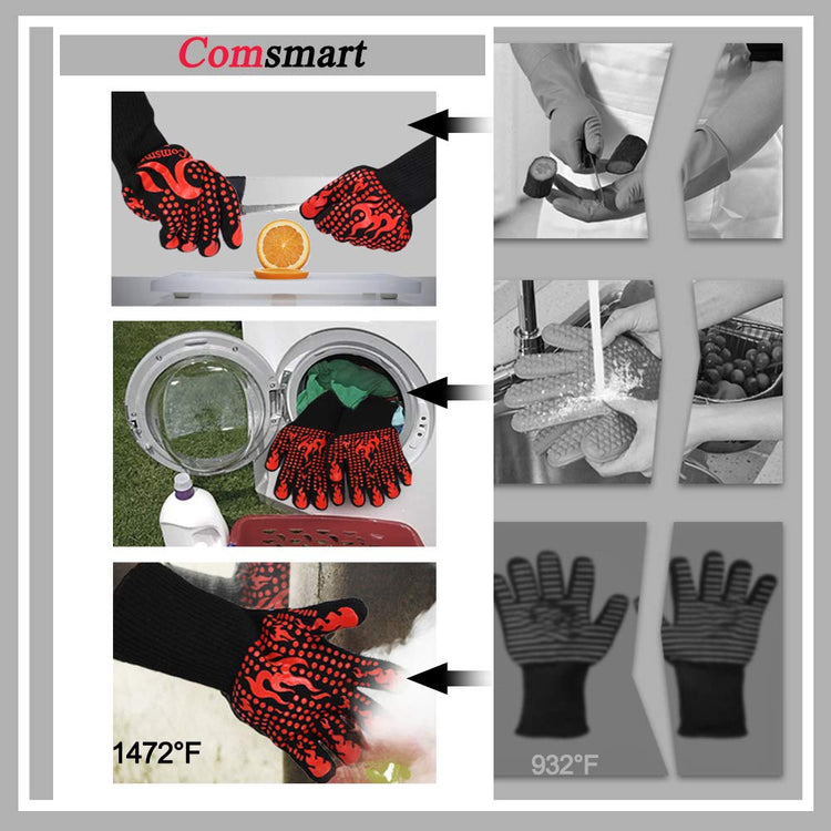 BBQ Gloves 1472 Degree F Heat Resistant Grilling Gloves Silicone Non (2 Count)