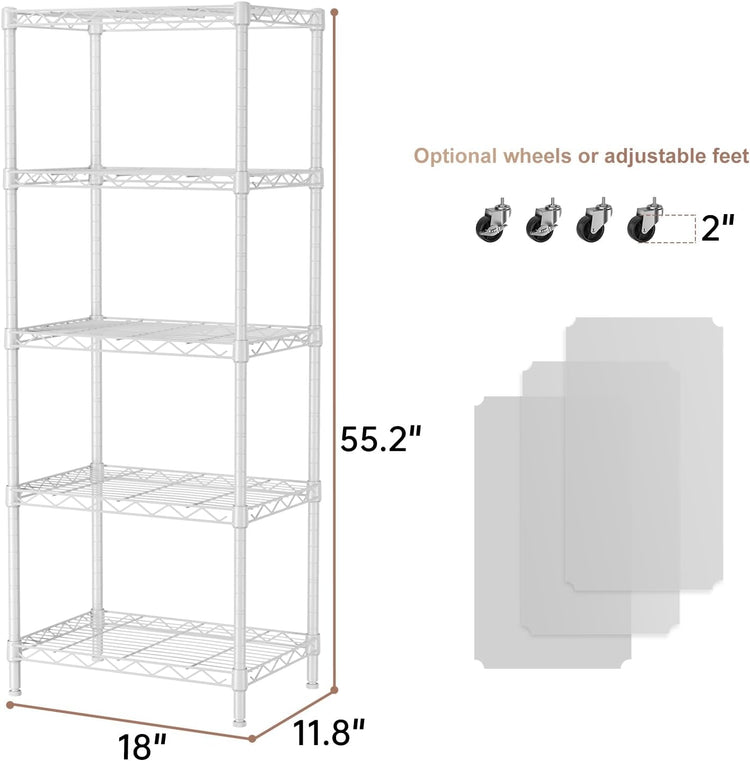 SINGAYE 5 Small Wire Shelves Kitchen Pantry Close Home Organizers and Storage Bathroom Shelf Laundry Room Organization Adjustable Book Metal Garage Shelving Unit