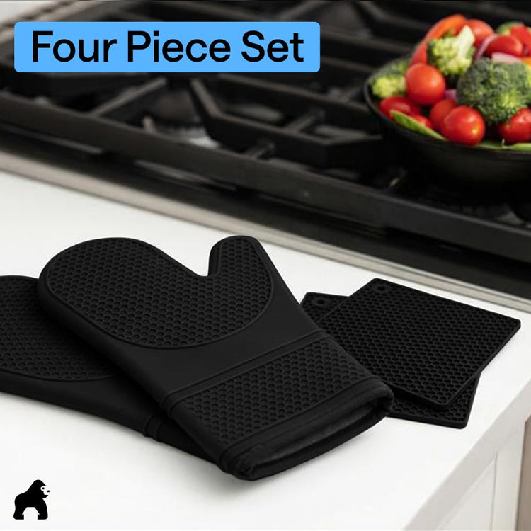 BPA Free Soft Silicone Oven Mitts and Pot Holders Sets of 4 (4 Count)