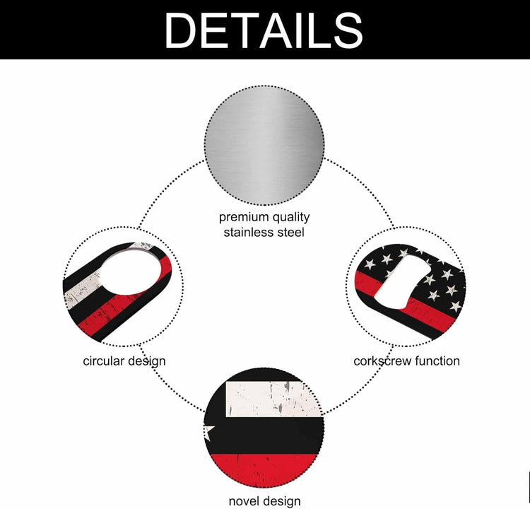 USA Flag Stainless Steel Bottle Opener American Flag Symbolic of Support for Firefighters Red Line Flat Beer Bottle Opener Keychain for Home Kitchen Bar Restaurant Party Birthday Gift