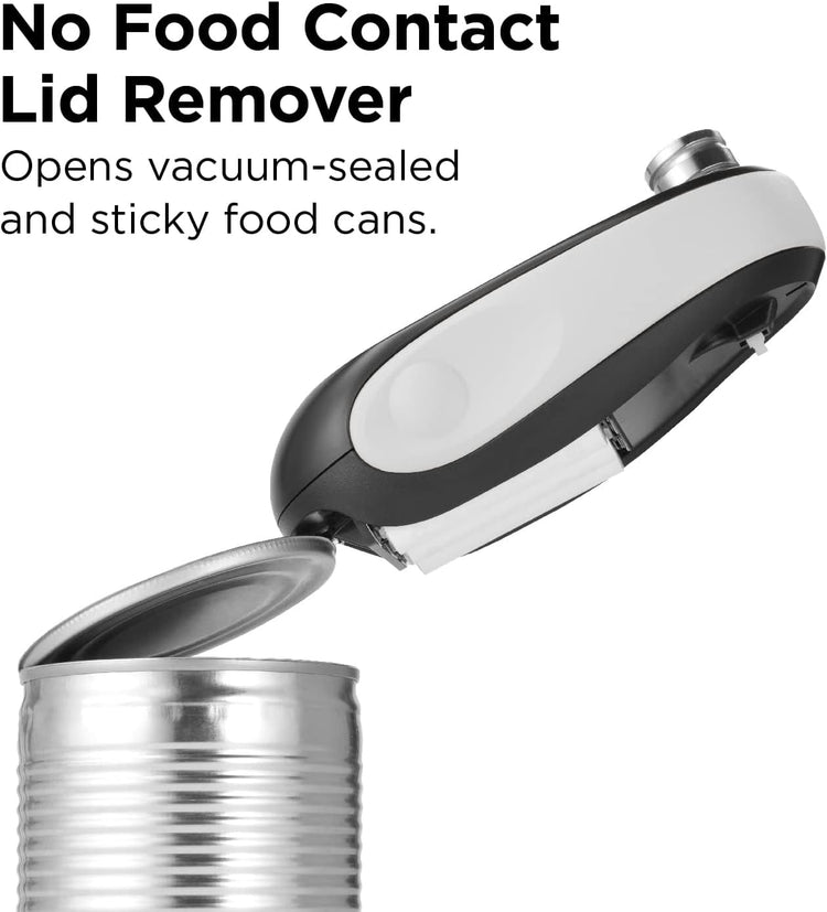 Kitchen Mama One-To-Go Electric Can Opener: One-Touch Operation, Auto-Detect Can Shapes, Auto-Stop, Smooth Edge, Lid Lift, Battery Operated (White)