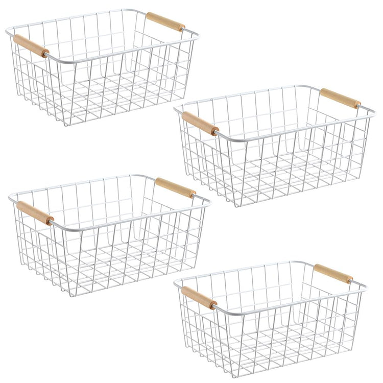 White Wire Baskets for Organizing with Handles (4 Count)