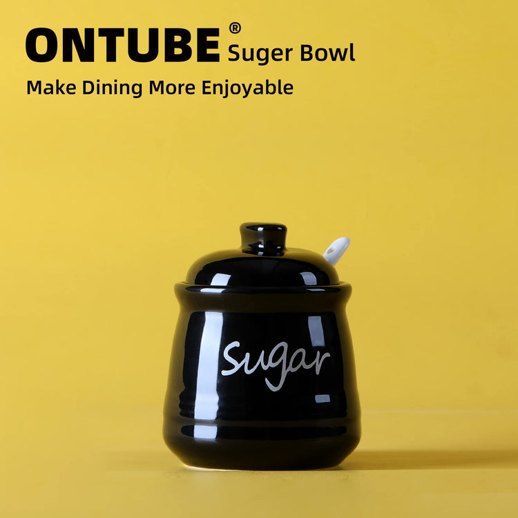 Ceramic Sugar Bowl with Lid and Spoon 12oz