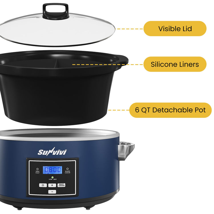 6 Quart Programmable Slow Cooker with 2 in 1 Silicone Liners