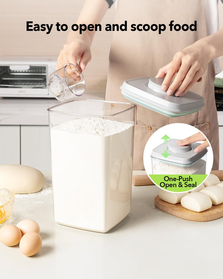 Ankou Airtight Food Storage Container with Pop Lid & 130ml Scoop, 4L/4.2qt *4 BPA-Free Cereal, Rice, Flour, Pasta & Snack Container, Stackable & Durable,Kitchen Pantry Organizer