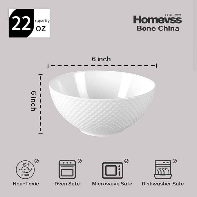 HomeVss, New Bone China Dinnerware Set, Embossed Diamond Design, 48pc Set