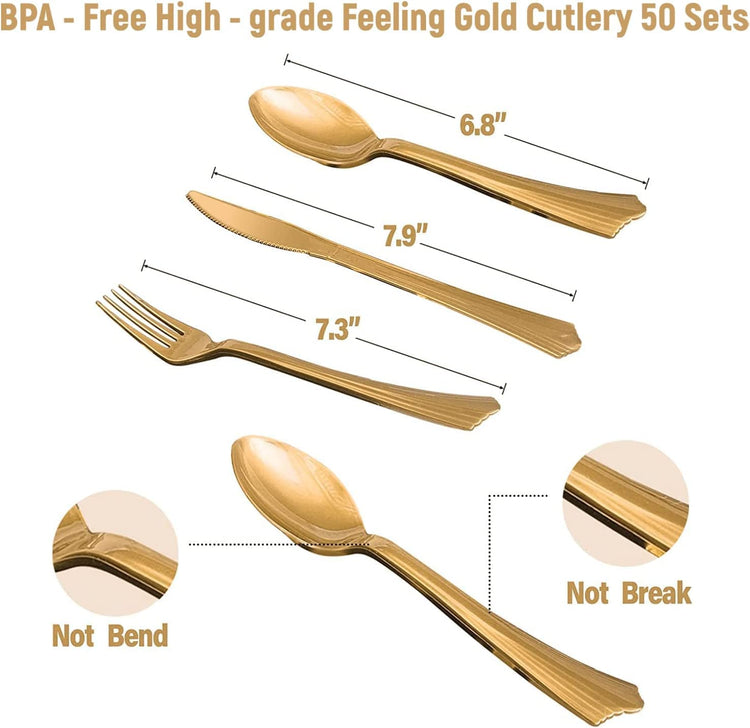 Blue Gold Paper Plates Set (50 Count)