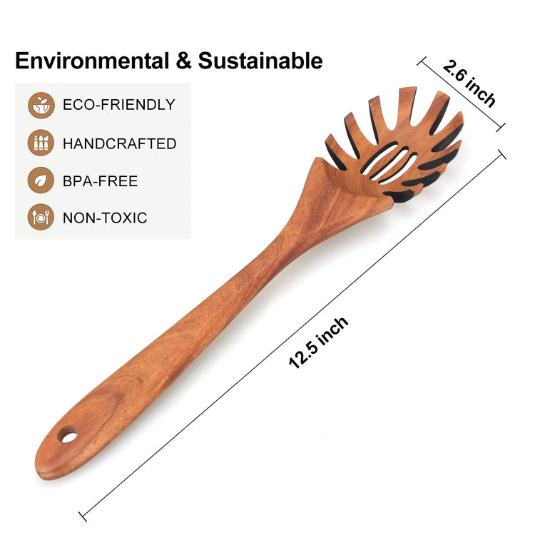 Wooden Spaghetti Spoon Server Pasta Fork Tongs Pasta Spoon Ladle with Teeth