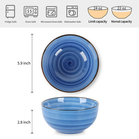 Ceramic 24 Oz Cereal Bowls Set (6 Count)