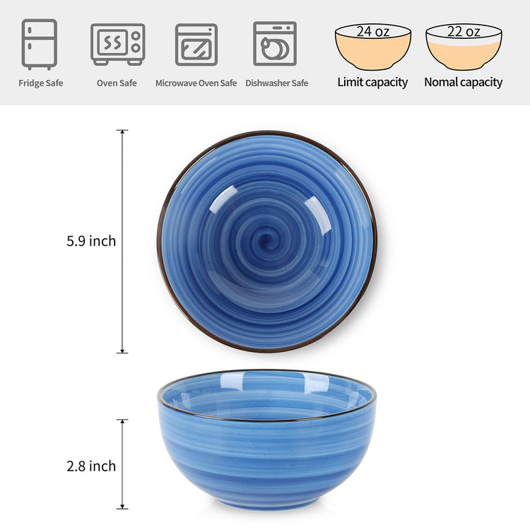 Ceramic 24 Oz Cereal Bowls Set (6 Count)