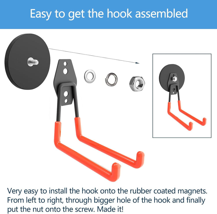 Heavy Duty Large Magnetic Hooks, Strong Magnet Hooks for Garden Tools,Hose,Straps,Steel Pegboard,Workshop,Anti-Scratch Extra Strong Magnetic Hook,Magnetic Cable and Tool Holder(2 Pack)