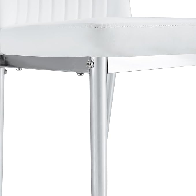 White Modern Dining Chairs Set - PU Leather Armless Upholstered Chairs with Chrome Legs for Dinner Room, Waiting Room (Set of 8, White)