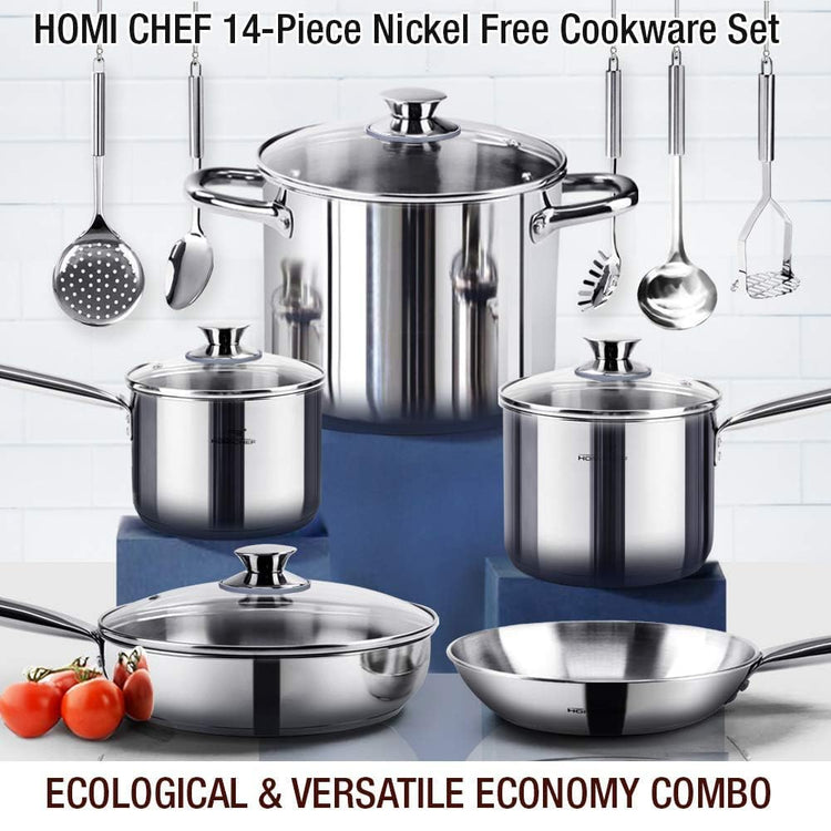 14 Piece Nickel Free Stainless Steel Cookware Set