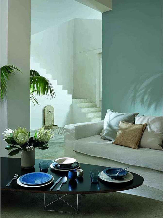 DEGRENNE Bahia French Dinner Plate Set - Luxury Stoneware Dish Set for 4, Modern Ceramic Dishware for Kitchen, Made in France, Microwave Safe, Dishwasher Safe, 26cm - Bluestone