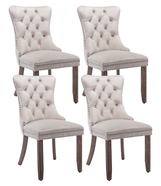 Beige Velvet Dining Chairs Set of 4 (4 Count)