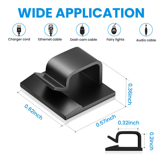 30 Pcs Small Black Adhesive Cable Clips for Cord Management Under Desk Nightstand Phone PC Charger Plug Speaker TV Cord Holder Keeper Hook Wall Wire Organizer Car Dash Cam Ethernet Christmas Light (30 Count)