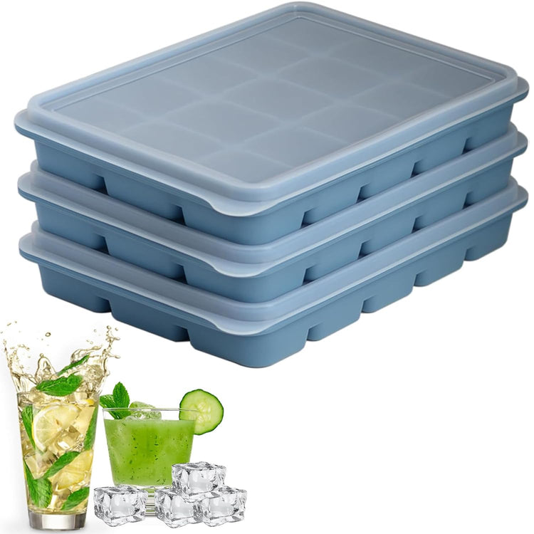 Silicone Ice Cube Trays with Removable Lid (3 Count)