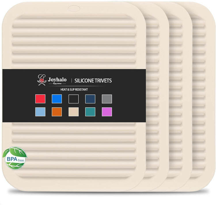 Joyhalo 4 Pack Silicone Trivets for Hot Pots and Pans,480℉ Heat Resistant Trivets for Hot Dishes,Hot Pads for Countertop,Kitchen Potholders,Khaki