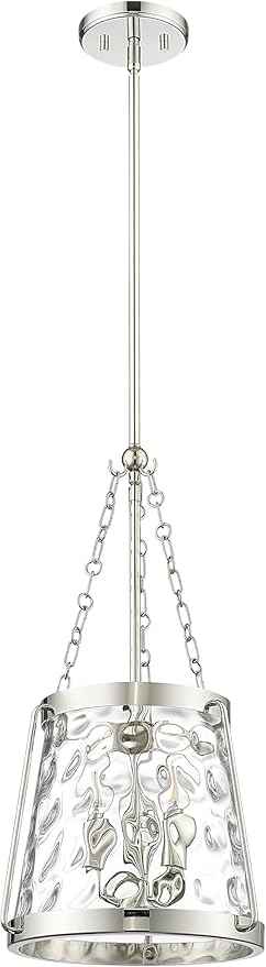 ML Lighting | Adabella Collection | 20403-PN | 3 Light Pendant in Polished Nickel Finish with Clear Hammered Glass Shade | Perfect for Kitchens, Dining Rooms, Living Rooms, Entryways, Hallways
