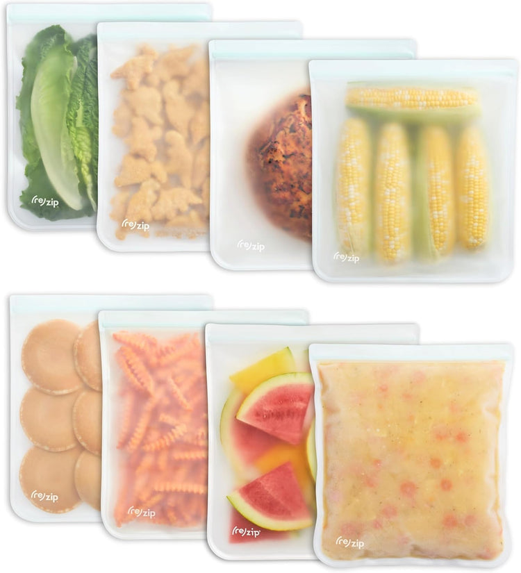 re) zip Gallon Reusable Bags | BPA-Free, Food Grade, Leakproof, Freezer and Dishwasher Safe | Holds 16 Cups / 128 Fl Oz | 8-Pack (Clear) (8 Count)