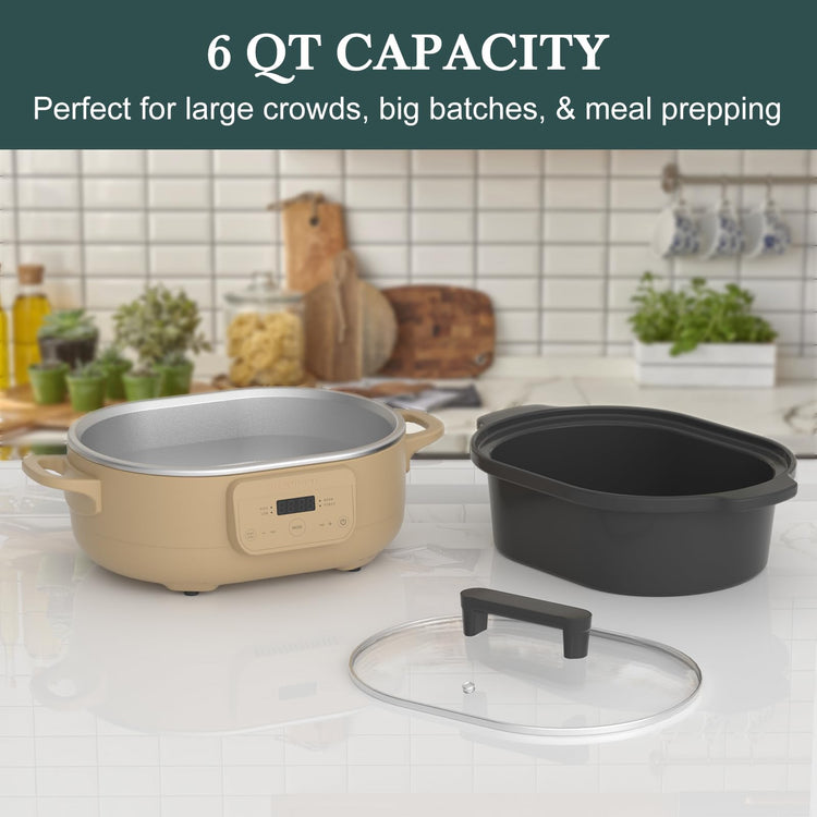 6 Quart Programmable Slow Cooker Removable Healthy Nonstick Pot
