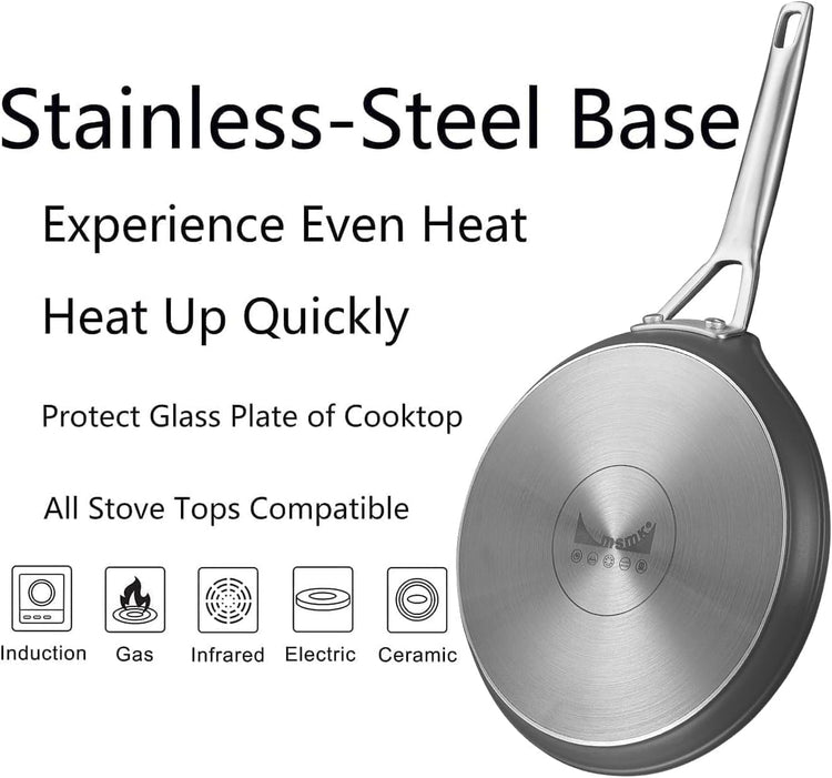 MsMk Crepe Pan with Spreader, 8 Inch Titanium and Ceramic Nonstick Flat Skillet Tortilla Egg Pan, Induction Compatible, PFOA Free, Oven Safe to 700°F