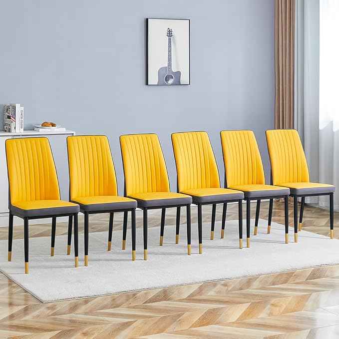 Modern Dining Chairs Set - Orange PU Leather Armless Chairs with Metal Legs for Dinner Room, Office, Waiting Room (Set of 6)