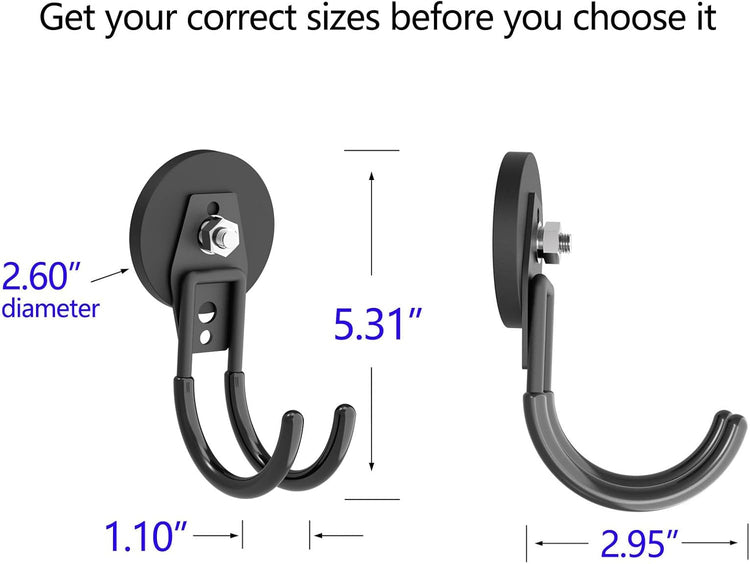 Heavy Duty Magnetic Hooks, Super Strong Garage Magnet Hooks, Magnetic Cable/Tool Holder with Anti-Slip Coating for Horse Trailer, Indoor & Outdoor Hanging Strong Black Magnetic Hook(4Pack)