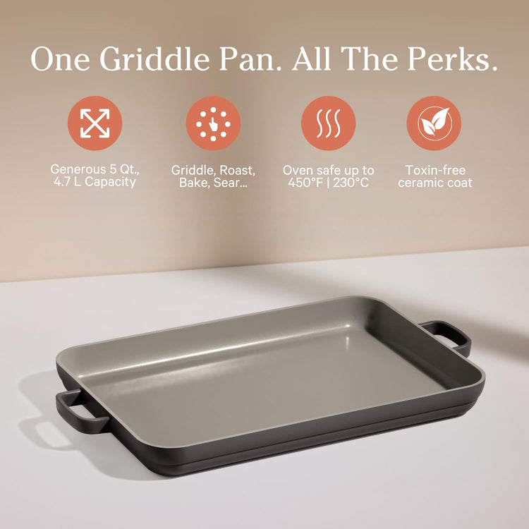 Griddle Pan 5 Qt Nonstick Ceramic Stovetop Griddle & Sheet Pan