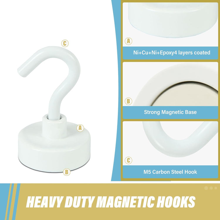 Neosmuk Magnetic Hooks,Heavy Duty Earth Magnets with Hook for Refrigerator, Extra Strong Cruise Hook for Hanging, Magnetic Hanger for Cabins, Grill (Creamy White, Pack of 10)