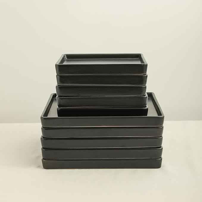 Stone Lain 24 Pieces Stoneware Square Dinnerware Set, Black Matte