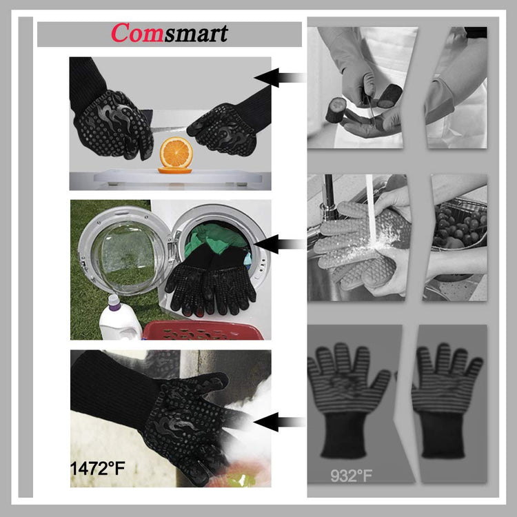 BBQ Gloves 1472 Degree F Heat Resistant Grilling Gloves Silicone Non