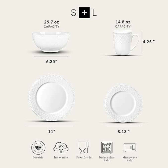 Stone Lain Alexandria 16-Piece Dinnerware Set Bone China, White