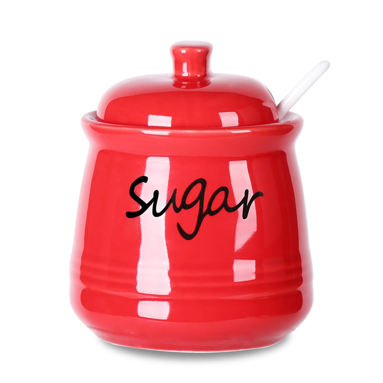 Ceramic Sugar Bowl with Lid and Spoon 12oz