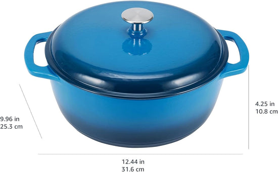 Amazon Basics Cast Iron Dutch Oven Pot with Lid, Enameled, Round, Dual Handles, Heavy-Duty, Small, 4.3-Quart, Blue - Nestoria
