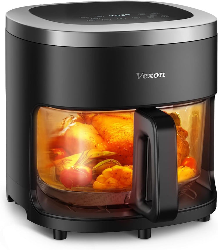 Glass Air Fryer,4.5QT Air Fryer with Viewing Glass Pot, Air Fry, Roast, Reheat, Dehydrate, Air Crisp Technology,Nonstick & Dishwasher Safe Basket,97% Less Oil,Features Digital Timer