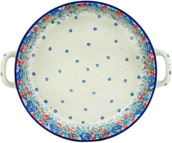 Polmedia Polish Pottery Round Baker with Handles 10-inch UNIKAT - Autumn Bunch Pattern Handmade in Boleslawiec Poland by Ceramika Artystyczna + Certificate of Authenticity