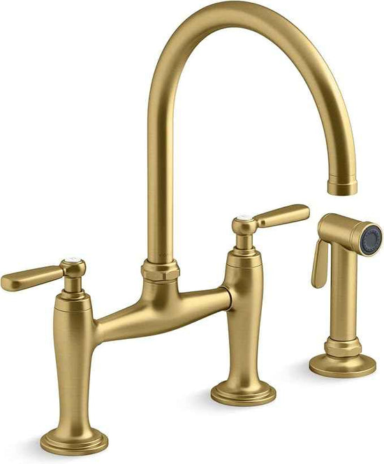 Kohler K28356-2MB Edalyn by Studio McGee 1.5 GPM Widespread Bridge Kitchen Faucet - Includes Side Spray Vibrant Brushed Moderne Brass