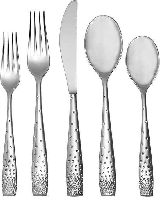 nambe Dazzle 45-Piece Flatware Set Service for 8 Plus Butter Knife, Sugar Spoon and 3 Piece Hostess Set, 18/10 Mirror Stainless Steel Silverware Cutlery Set, Dishwasher Safe