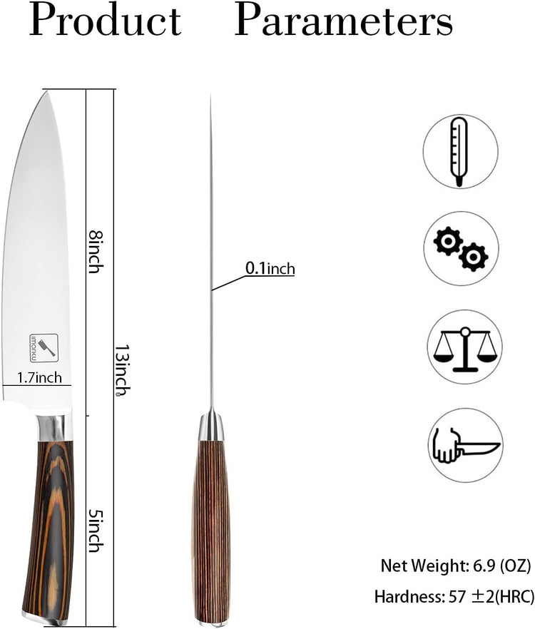 imarku Chef Knife - Pro Kitchen Knife 8 Inch Chef's Knives Japanese SUS440A Stainless Steel Sharp Paring Knife with Ergonomic Handle, Orange Handle, Gifts for Men and Women