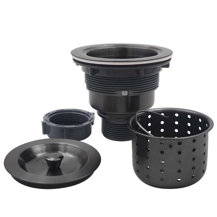 3-1/2-Inch Kitchen Sink Drain Strainer Assembly Kit Gunmetal Black, GZILA Deep Waste Basket Strainer with Sealing Lid Sink Stopper, Dark Gray 304 Stainless Steel
