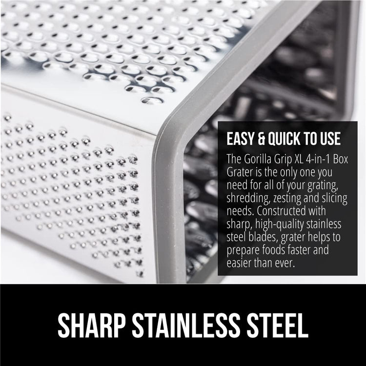 XL 4 Sided Stainless Steel Cheese Grater With Measurement Container