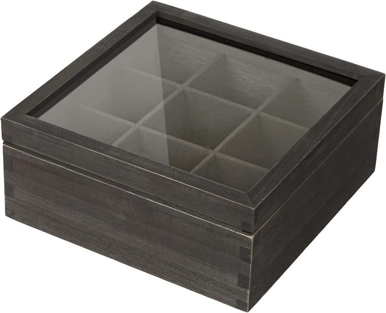Black Wood Tea Bag Organizer, 9 Compartment Multi-Functional Tea Box and Storage Organizer,Tea Storage Chest with Acrylic Lid