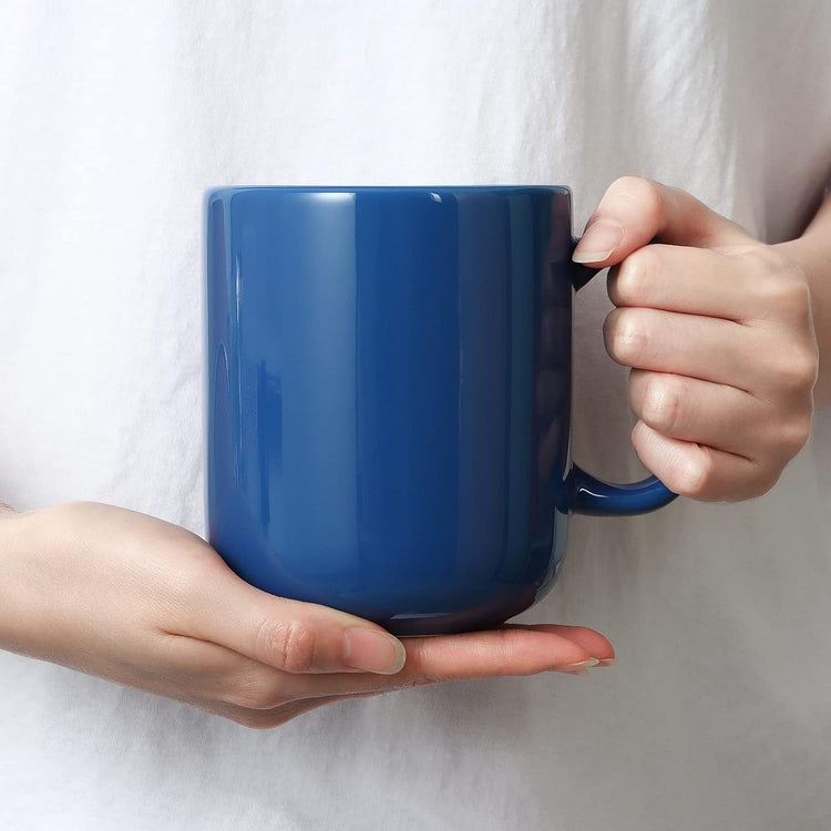 Smilatte 20 OZ Large Coffee Mug, M016 Plain Ceramic Boss Big Tea Cup with Handle for Dad Men, Set of 2, Blue