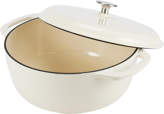 Amazon Basics Cast Iron Dutch Oven Pot with Lid, Enameled, Round, Dual Handles, Heavy-Duty, Medium, 6-Quart, White - Nestoria