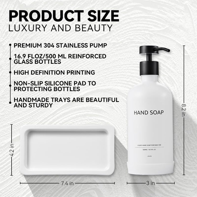 Glass Kitchen Soap Dispenser Set with Ceramic Tray
