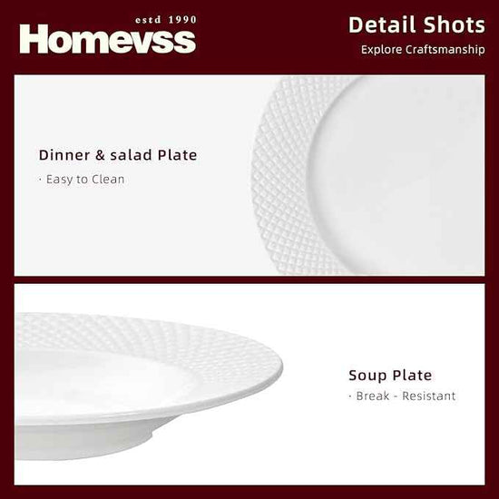 HomeVss, New Bone China Dinnerware Set, Embossed Diamond Design, 18pc Set