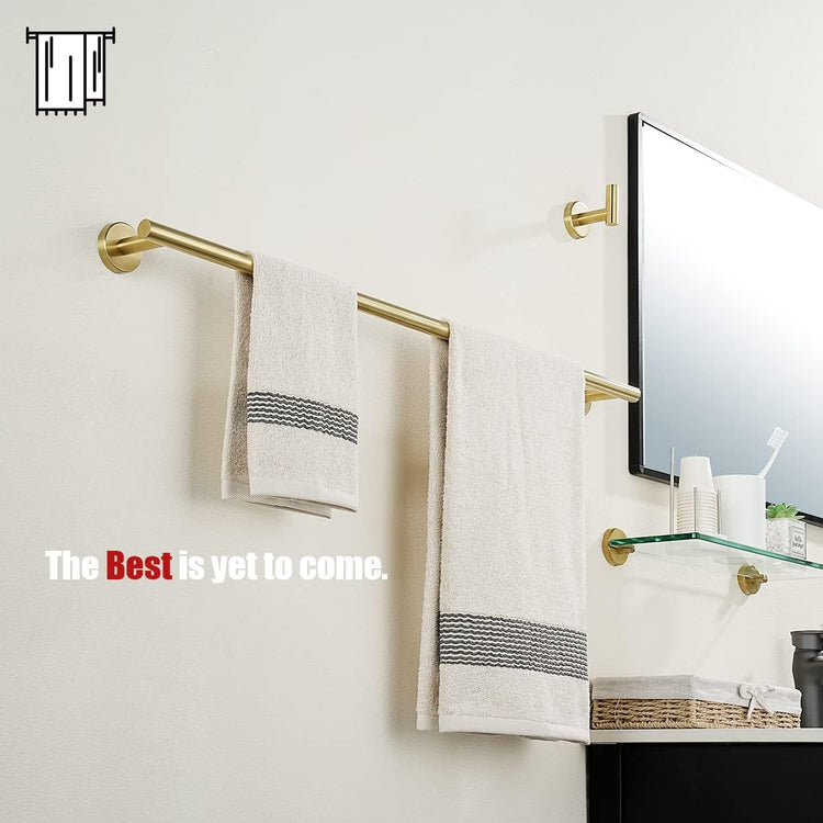JQK Gold Towel Bar, 33 Inch 304 Stainless Steel Thicken 0.8mm Towel Rack Bathroom, Towel Holder Brushed Golden Wall Mount, Useable Length 30 Inch 2 Pack, TB110L30-BG-P2